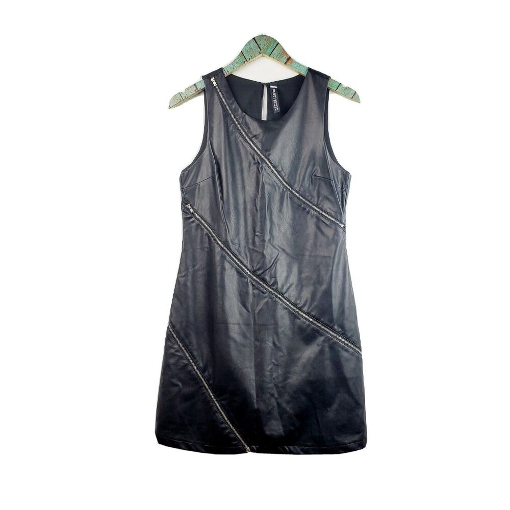 Design Lab Lord And Taylor Black Zipper Faux Leather Mini Dress Size Medium NWOT